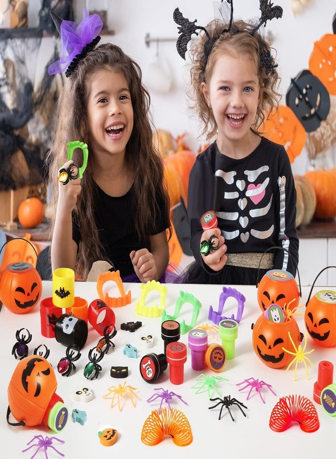 ShyLizard 168PCS Halloween Party Favor for Kids, 24Pack Prefilled Halloween Pumpkins with Toys, Spider, Vampire Teeth, Spider Ring, Springs, Erases and Stamps for Trick or Treat, Halloween Goodies Bag Stuffers - Image 5